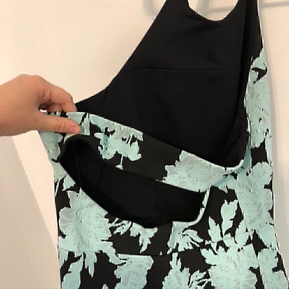 PARKER Leona Dress Aqua Blue Black Jacquard Textured Floral Halter Cutout Back S - Picture 9 of 12
